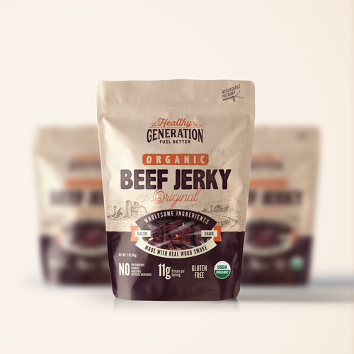 Meat packaging with the title 'Beef jerky packaging design'