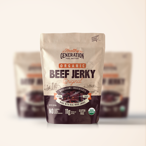 Farm packaging with the title 'Beef jerky packaging design'