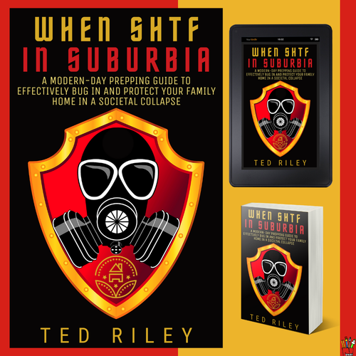 Danger design with the title 'Book cover for a Guide of protection in a societal collapse'