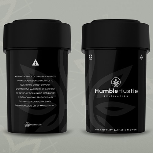 Sticker packaging with the title 'Cannabis packaging for HumbleHustleCultivation'