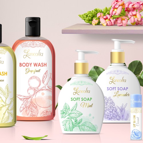 Illustrated design with the title 'Sophisticated concept for a cosmetics line'