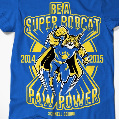 Bold t-shirt with the title 'Schnell School Bobcats 2014/2015 T-Shirt Design'