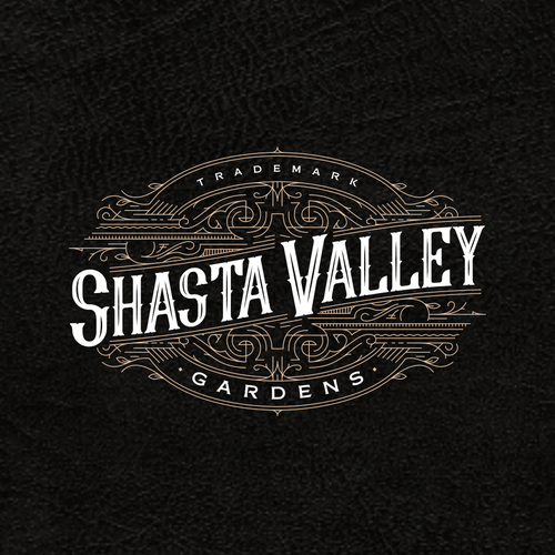 Ornamental logo with the title 'Shasta valley gardens cannabis cultivation'
