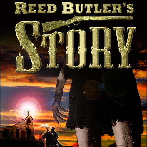 Western book cover with the title 'Book cover design for James  E Thomas'