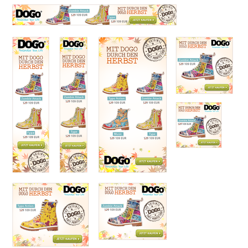HTML5 design with the title 'HTML5 Animated Banners for DOGO Shoes'