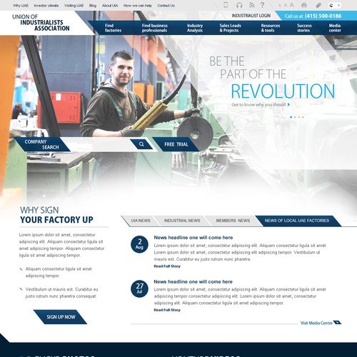 Corporate website with the title 'Homepage design for the Industrialists Association'