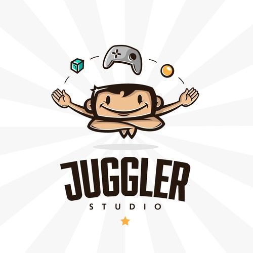 Gaming logo with the title 'Funny logo for a video game developer with an Harlequin character.'