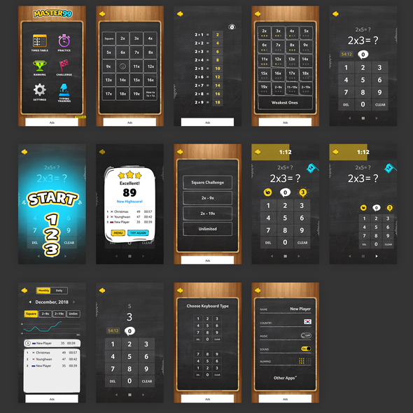 Blackboard design with the title 'Mobile App of multiplication'