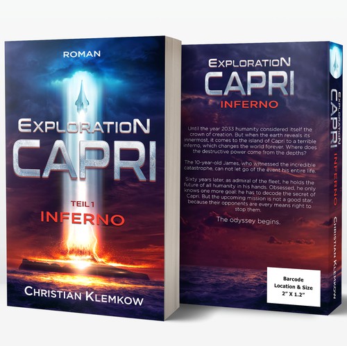 Spaceship design with the title 'Hard sci-fi "Exploration Capri"'