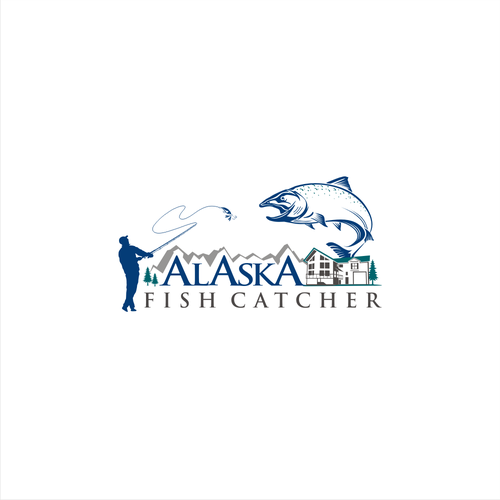 Fish brand with the title 'Alaskan Fishing Guide and Lodge Logo'