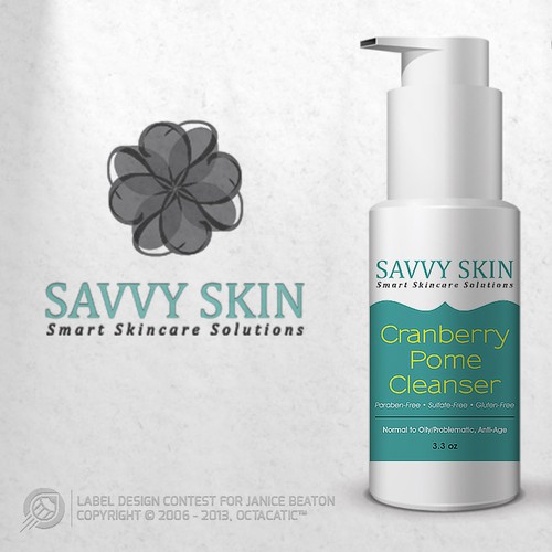 Skincare label with the title 'Savvy Skin Product Label'