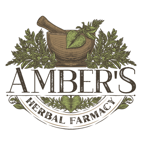 Pharmacy logo with the title 'Amber’s Herbal Farmacy'
