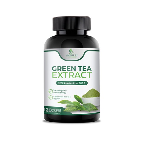 Green tea design with the title 'Green Tea Extract Label Design'