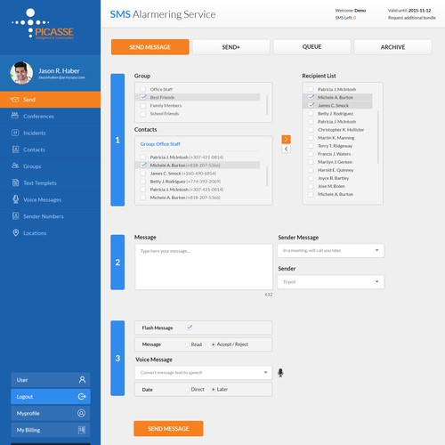 Dashboard website with the title 'Picasse'