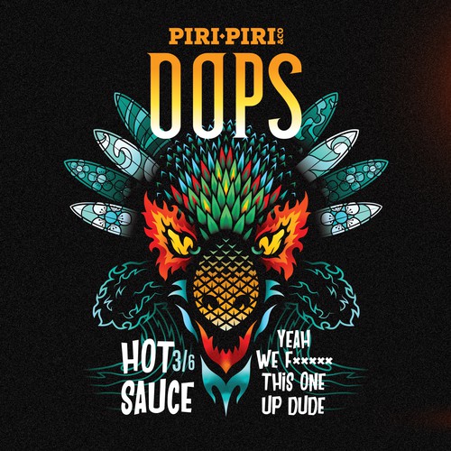 Surfboard design with the title 'Hot Sauce Label Design'