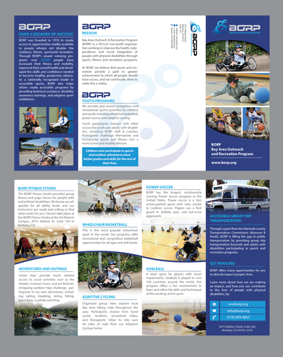 Basketball design with the title '99nonprofits: Design a striking general brochure for BORP Adaptive Sports'