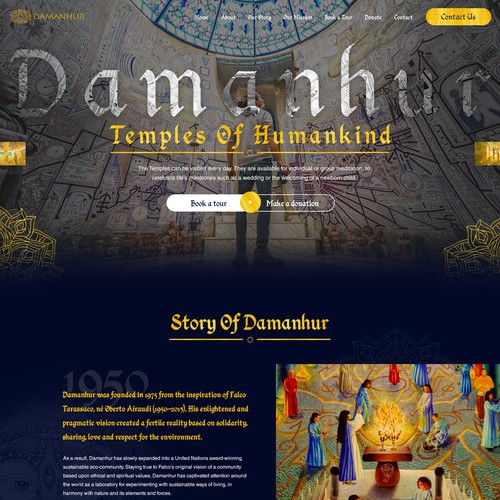Temple design with the title 'Homepage design for world famous Damanhur Temples of Humankind'
