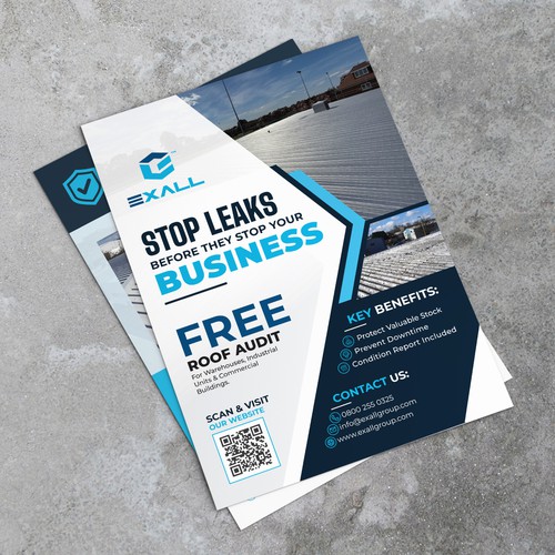 Business flyer design with the title 'Commercial Roofing Flyer Design | Roofing Company Marketing Flyer'