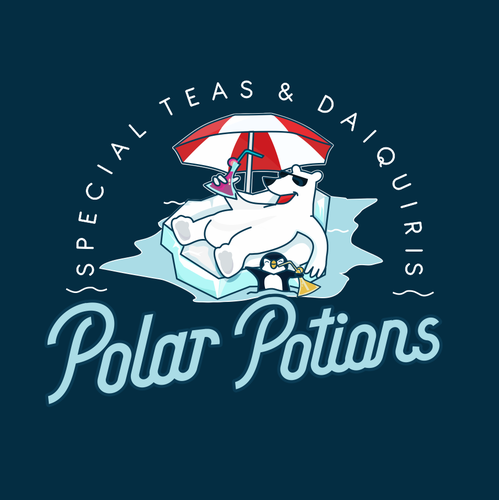 Penguin logo with the title 'reate a fun mascot for Polar Potions Frozen Daiquiris and Special Teas'