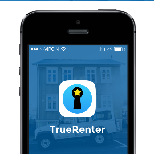 IOS 8 design with the title 'TrueRenter app icon logo'