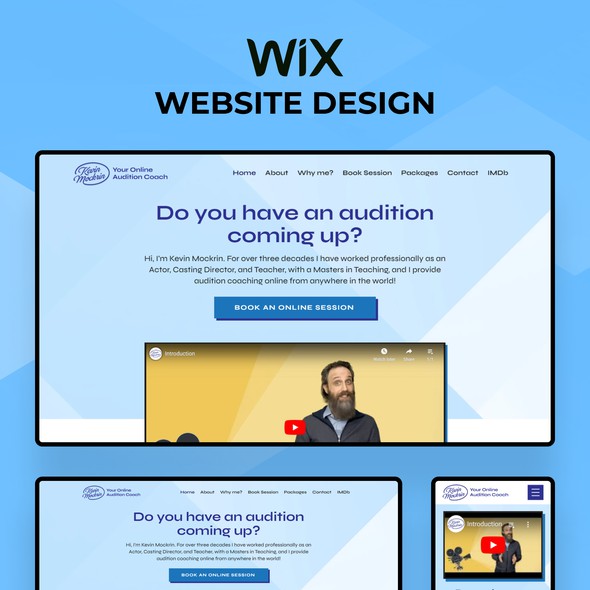 Illustrator website with the title 'WIX website design for online audition coach Kevin Mockrin'