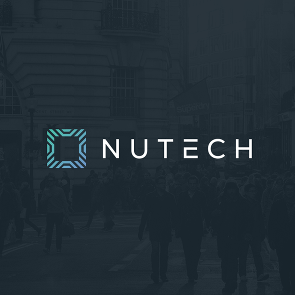 Blue logo with the title 'Logo design for Nutech'