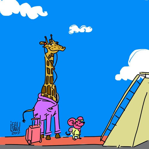 Mouse illustration with the title 'A friends taking a trip'