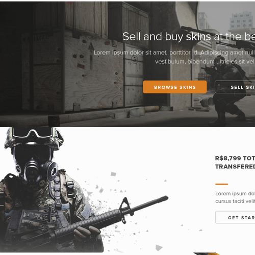 Game website with the title 'CSGO Skins Marketplace Design'
