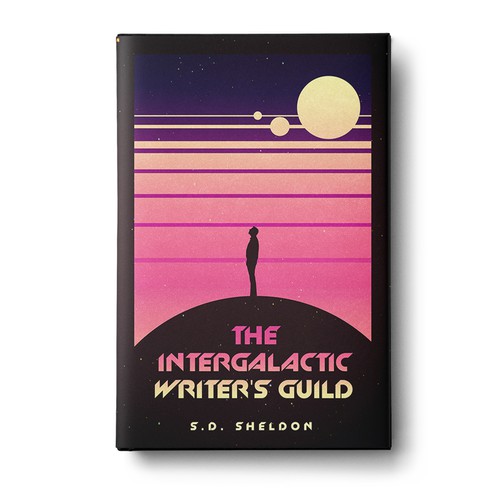 Retro book cover with the title 'The intergalactic writers guild'