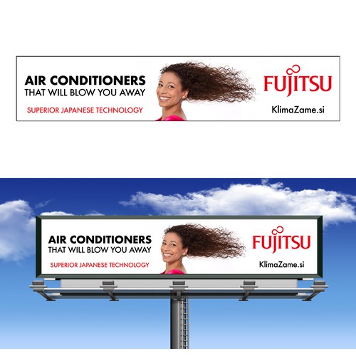 Copywriting design with the title 'Billboard Concept for Fujitsu Air Conditioners'