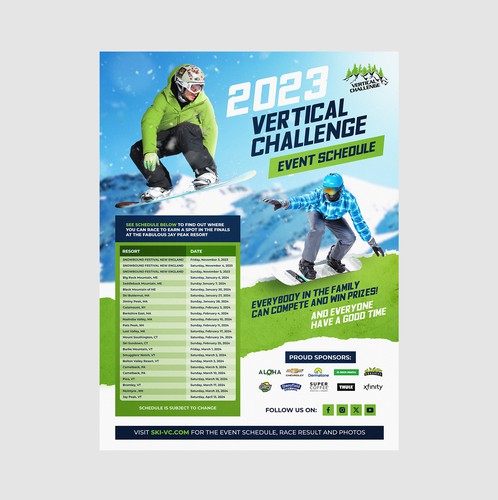 Snowboarding design with the title 'Vertical Challenge Poster'
