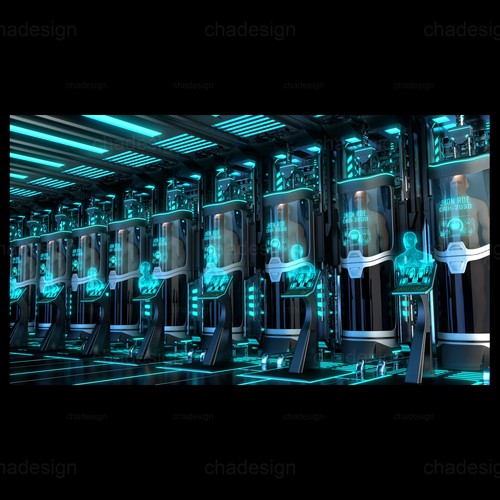 3D illustration with the title 'SciFi Cryo Chamber and Pods'