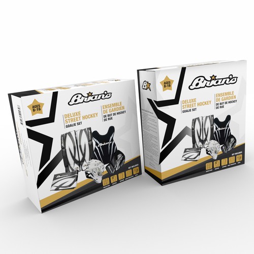 Sports design with the title 'Brian’s Deluxe Street Hockey Goalie Set'