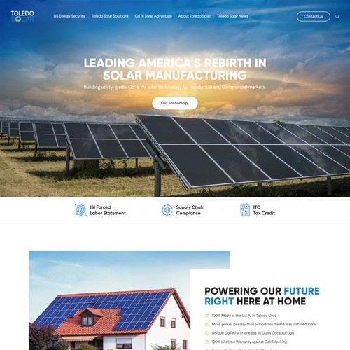 Solar panel design with the title 'Solar Panel Manufacturer and Tech Company'