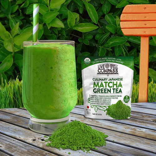 Photo montage design with the title 'Amazon listing for Live Well Compass'