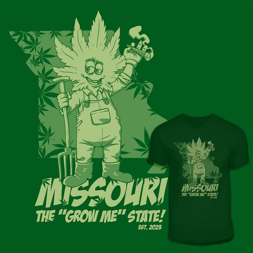 T-shirt artwork with the title 'Missouri Cannabis Character'