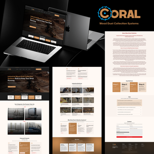 Redesigned website with the title 'Coral Wood Dust Collection Systems 1 page design'