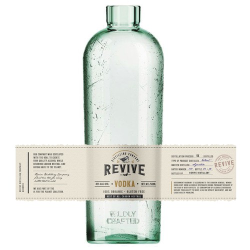 Whiskey packaging with the title 'Eco Conscious label needed for premier vodka'