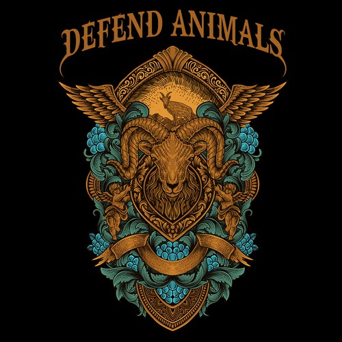 Engraving t-shirt with the title 'goat head with antique engraving style'