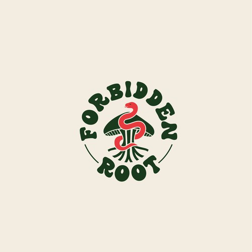 Organic food logo with the title 'FORBIDDEN ROOT'