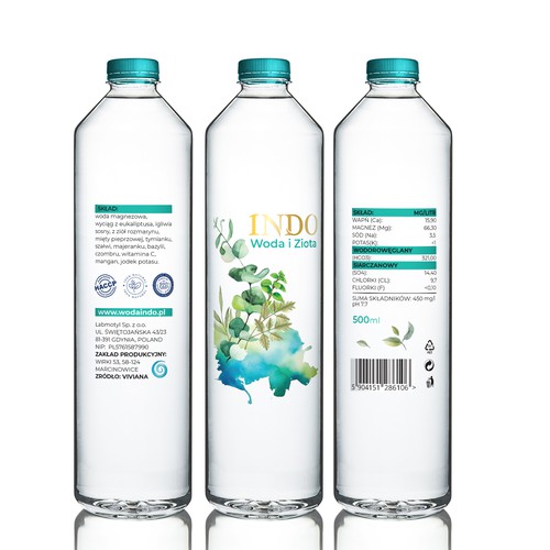 Water label with the title 'Indo water label design'