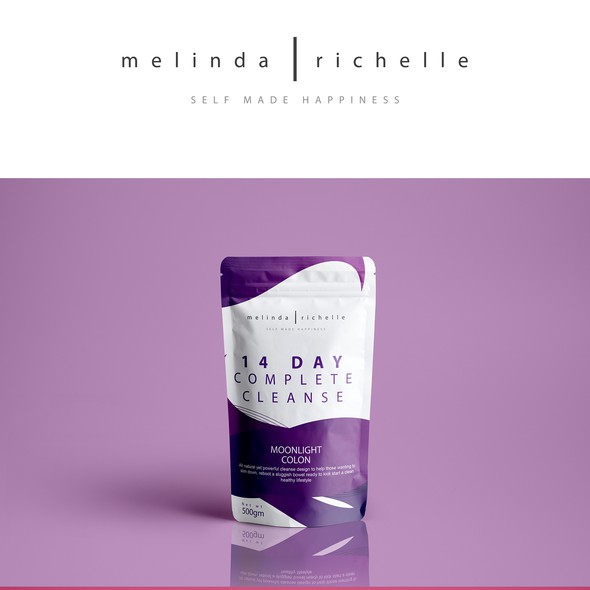 Beverage label with the title 'Melinda Richelle _ Tea detox'