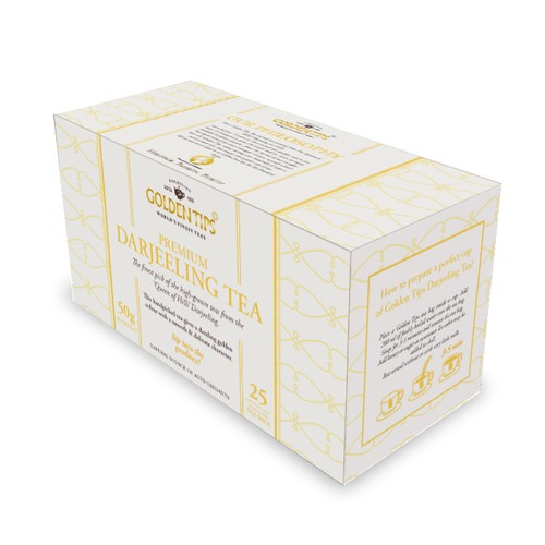 Tea packaging with the title 'Golden Tips Teas carton'