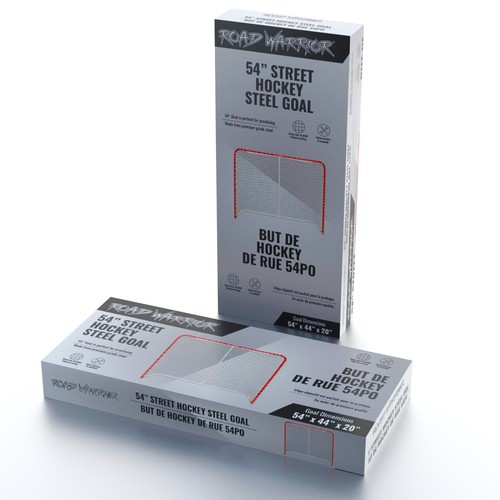 Sport packaging with the title 'Box packaging for Road Warrior 54" Street Hockey Steel Goal'