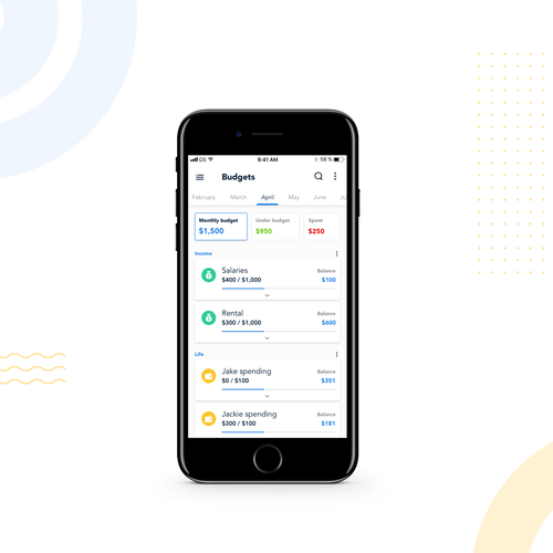 Desktop design with the title 'Redesign for budged app'