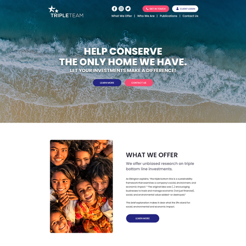 Nonprofit website with the title 'Homepage for Triple Team'