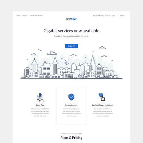 Internet website with the title 'EliteFiber webdesign'