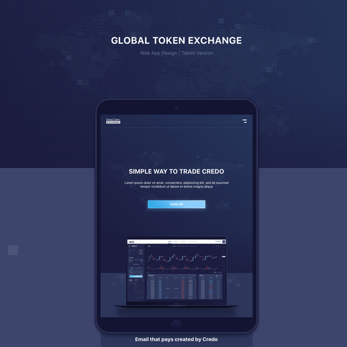 Tablet design with the title 'Web App for a Cryptocurrency exchange platform'