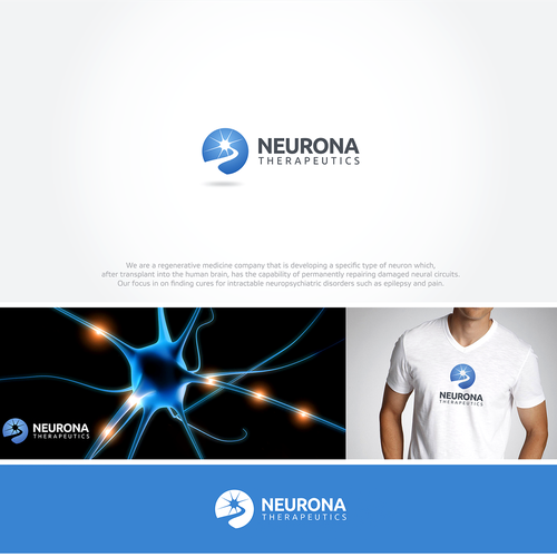 Mind design with the title 'Create a stunning logo Neurona, a company focused on interneuron cell-based therapies'