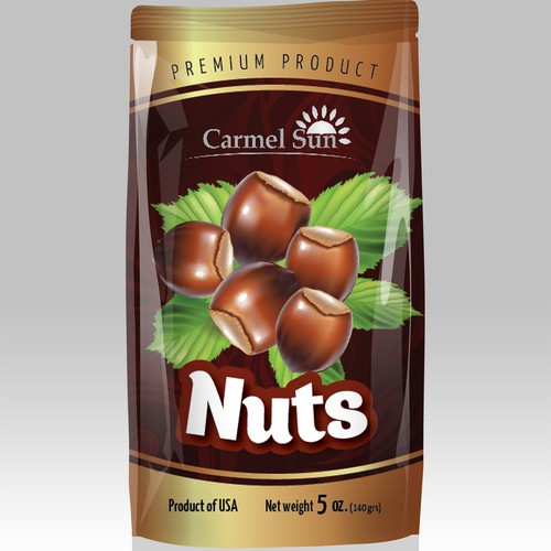 Nutrition packaging with the title 'Nuts Packaging'